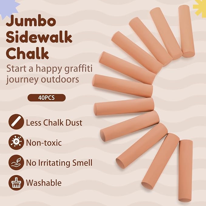 Fulmoon 40 Pcs Jumbo Sidewalk Chalk - Image 4