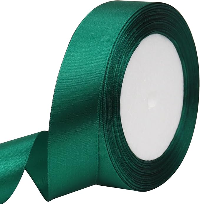 Dark green Solid Satin Ribbon 1 Inch 25 Yards Solid Polyester Fabric Ribbon by Riunbb