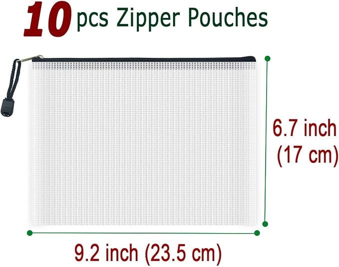 AUSTARK 10 Pcs Zipper File Bags, Waterproof Plastic Mesh Pouch - Image 2