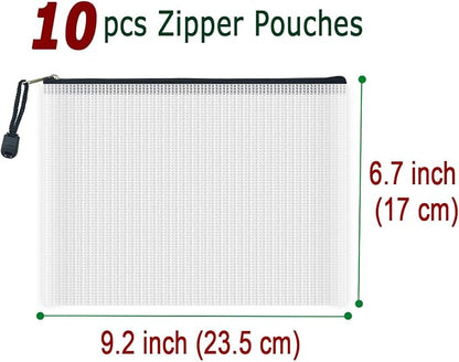 AUSTARK 10 Pcs Zipper File Bags, Waterproof Plastic Mesh Pouch - Image 2