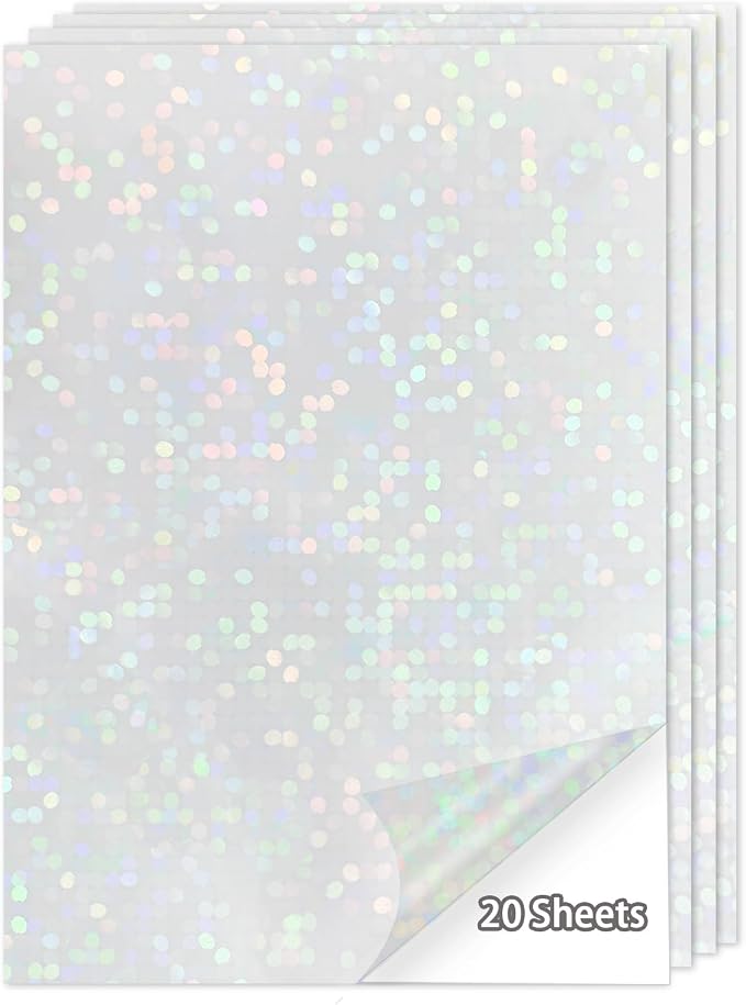 20 Sheets Holographic Sticker Paper, 8.5x11 Inch Clear Printable Vinyl Sticker by Starboling