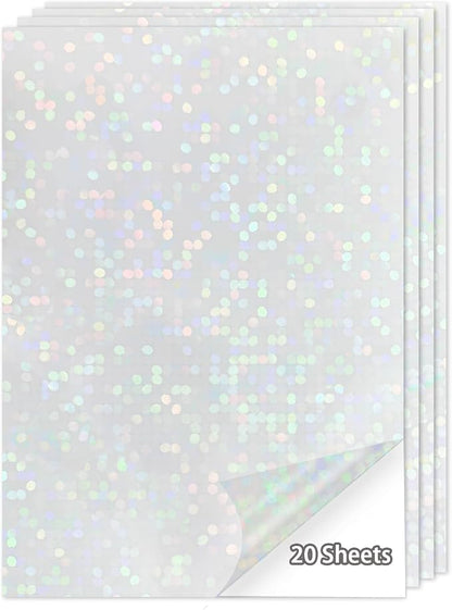 20 Sheets Holographic Sticker Paper, 8.5x11 Inch Clear Printable Vinyl Sticker by Starboling