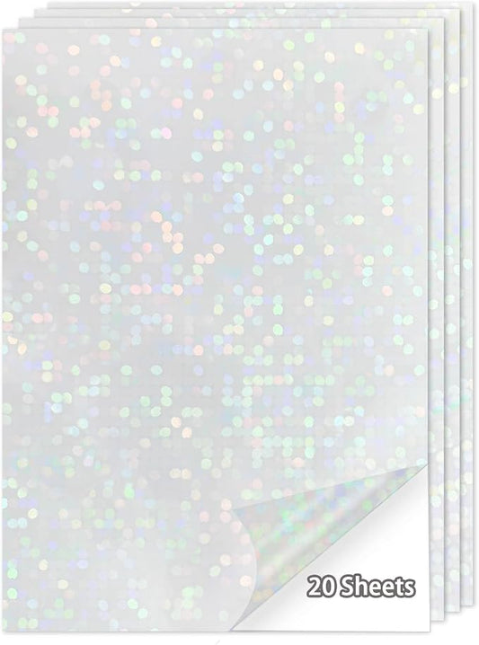 20 Sheets Holographic Sticker Paper, 8.5x11 Inch Clear Printable Vinyl Sticker by Starboling