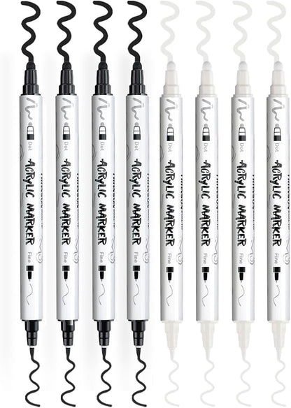 TRANSON 4 Black and 4 White Paint Markers Bold and Fine Dual-tip Acrylic Paint - Image 7