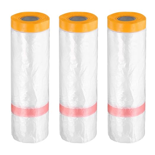 HARFINGTON 3 Rolls Pre-Taped Masking Film 126" x65.6ft Double Adhesive Tape and by HARFINGTON