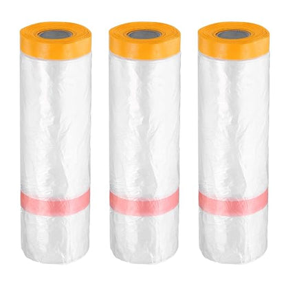 HARFINGTON 3 Rolls Pre-Taped Masking Film 126" x65.6ft Double Adhesive Tape and by HARFINGTON