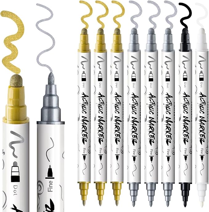 TRANSON 3 Gold, 3 Silver, 1 Black and 1 White Paint Markers Bold and Fine - Image 6