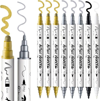 TRANSON 3 Gold, 3 Silver, 1 Black and 1 White Paint Markers Bold and Fine - Image 6