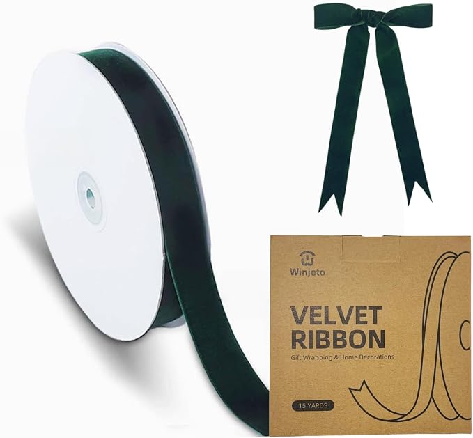 15 Yards Velvet Ribbon 1 Inch Single Face Green Velvet Ribbon Spool Prefect by Winjeto