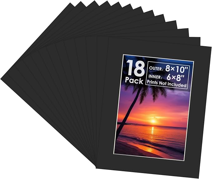 18 Pack Picture Mats, 8x10 for 6x8 Picture Frame Mats, Acid Free Core Bevel Cut by Unknown