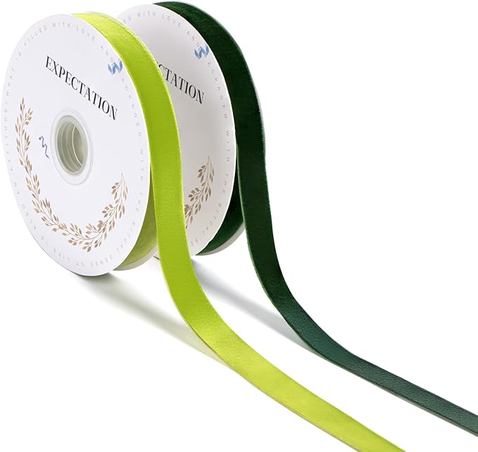 Green Velvet Ribbon 5/8'' 2 Rolls Total 30 Yards, Use by Unknown