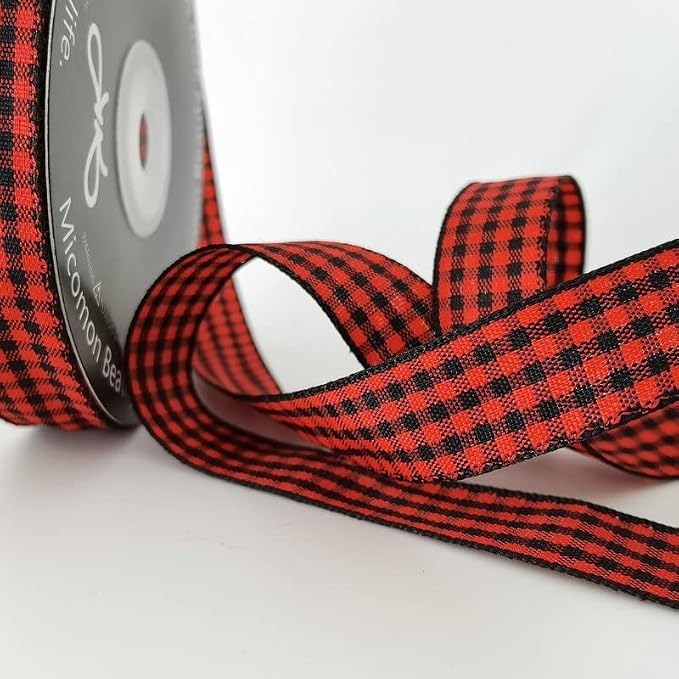 Red and Black Gingham Plaid Checked Ribbon 25 Yards Each Roll 100% Polyester - Image 8