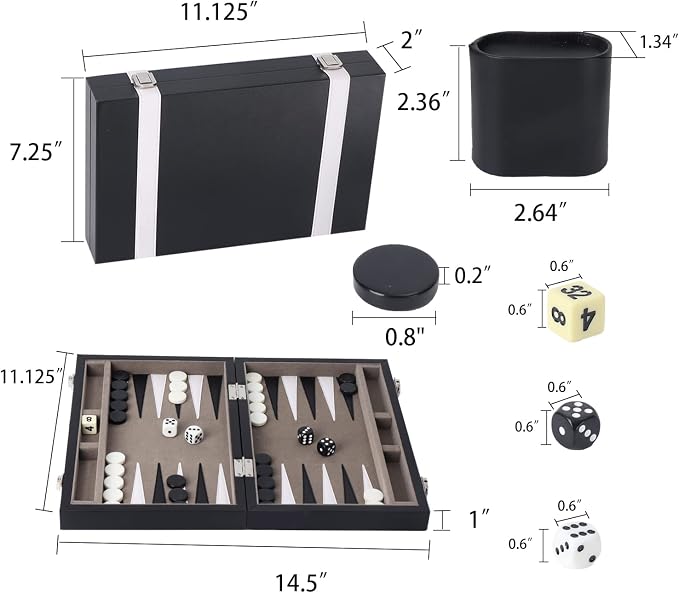 GSE Games & Sports Expert Premium Leather Backgammon Board Game Set, Classic - Image 5