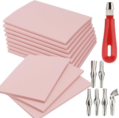 ZOENHOU 12 Pcs 4" x 6" Pink Rubber Carving Blocks, Soft Rubber Crafts Rubber by ZOENHOUDIRECT
