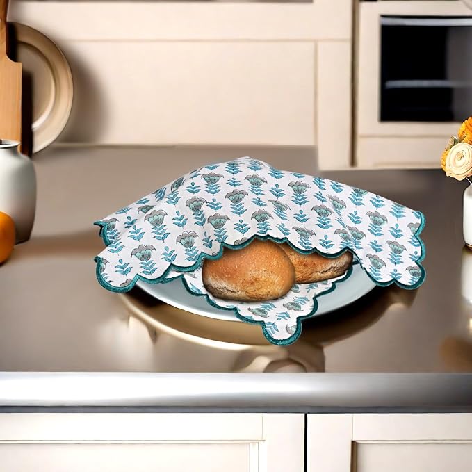 Ridhi Aquamarine Blue Hand Block Print Napkins 18" x 18" Set of 4 Reusable - Image 8