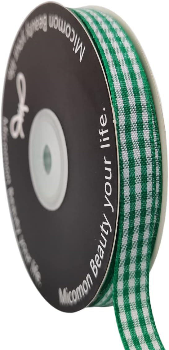 Green Gingham Plaid Checked Christmas Ribbon 25 Yard Each Roll 100% Polyester by Micomon