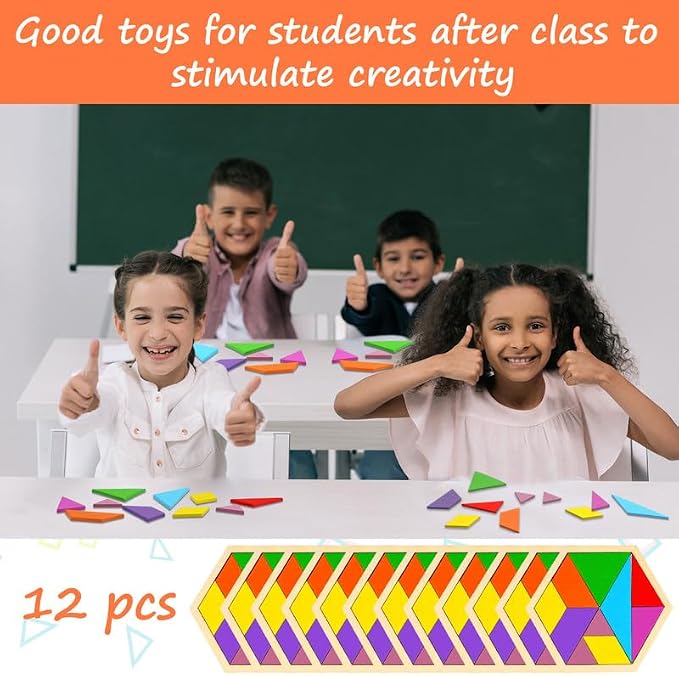 Meooeck 12 Pack Tangrams Wooden Puzzles Tangrams Classroom Set - Image 6