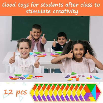 Meooeck 12 Pack Tangrams Wooden Puzzles Tangrams Classroom Set - Image 6