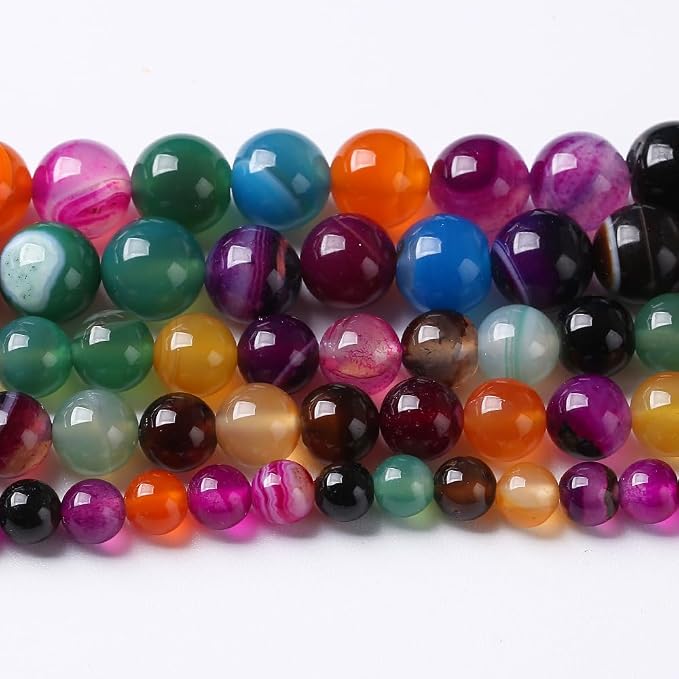 90pcs 4mm Natural Multicolor Stripe Agate Beads by NaturalStoneBeads