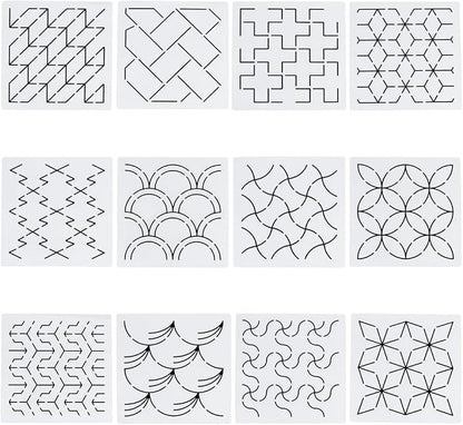 FREEBLOSS 12Pcs Sashiko Stencils Sashiko Embroidery PET Template Drawing Line by FreeandCreativeCraftsArt