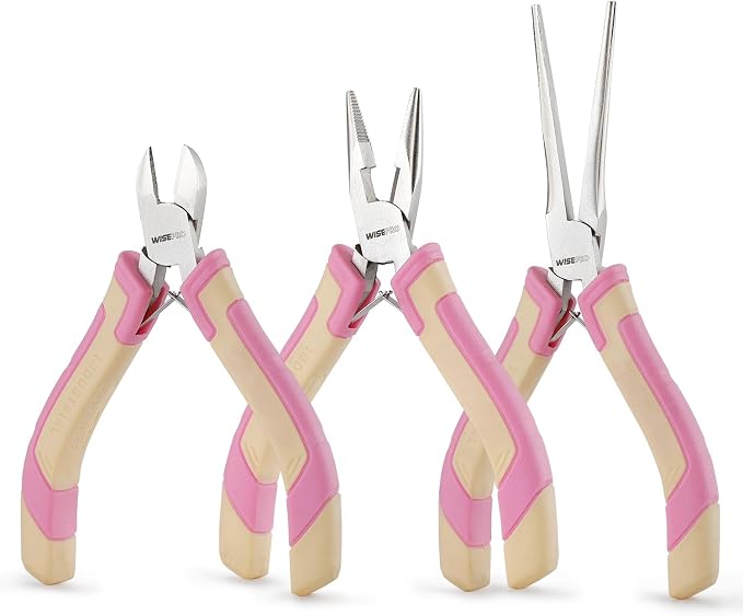 3 PCS Mini Pliers Set, Diagonal and Long Nose, Small Plier Tool by WISEPRO
