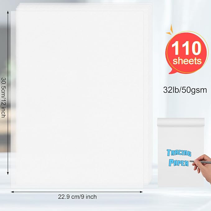 110 Sheets Tracing Paper for Drawing, 9”x12” Trace Paper, Translucent Vellum - Image 2