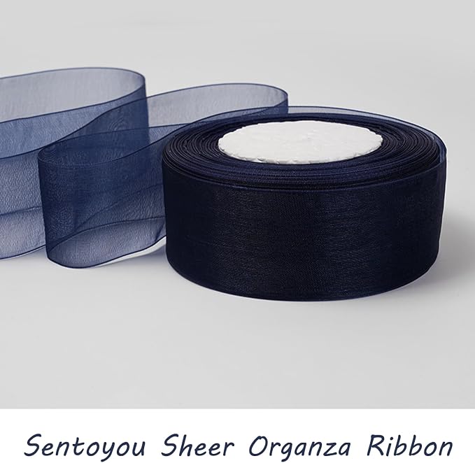 Bule Ribbon for Gift Wrapping, 1 inch 50Yard Sheer Organza Tulle Ribbon for - Image 5