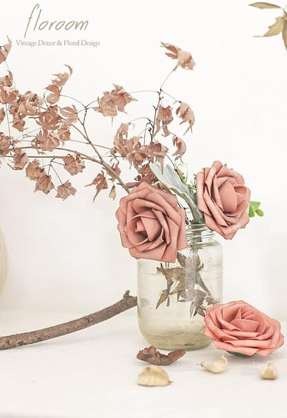 Floroom Artificial Flowers 25pcs Real Looking Dusty Pinky Cedar Foam Fake Roses - Image 5