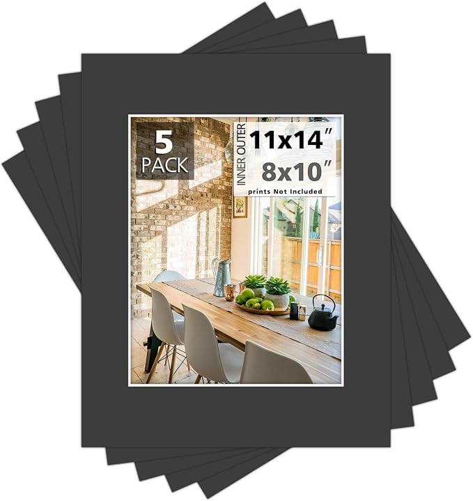 MBC Mat Board Center, 11x14 for 8x10 Black Photo Picture Mat by MatBoardCenter