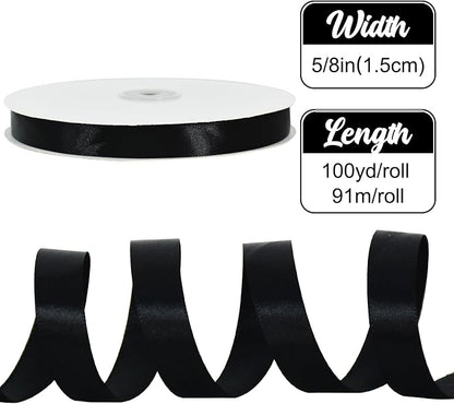 TONIFUL 5/8 Inch x 100yds Black Satin Ribbon Thin Solid Frabic Ribbons - Image 2
