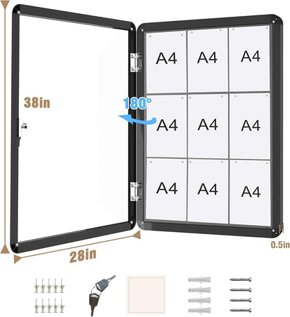 38"x28" Enclosed Bulletin Board, Lockable Weather-Resistant Aluminum Cork - Image 5