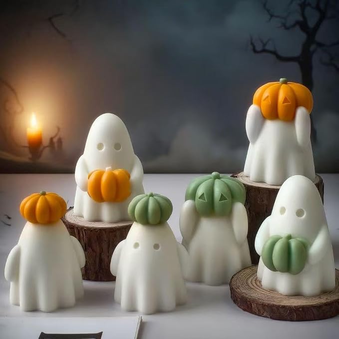 Ghost Holding Pumpkin Resin Mold, Halloween Candle Making Molds Fun Kit Cute - Image 4