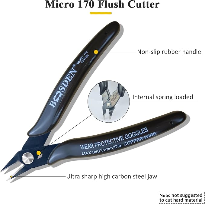 170 Wire Cutters, 10 Pack, Flush Cut Pliers 5 Inch, BOOSDEN Micro Wire Cutters - Image 3