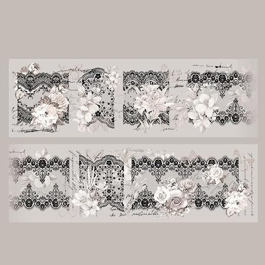 3pcs Vintage Lace Tape Cutout Art Lace Black White Stickers Roll Sticker PET by SEEKRARE