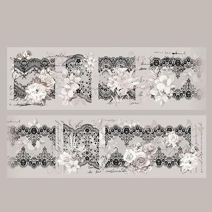 3pcs Vintage Lace Tape Cutout Art Lace Black White Stickers Roll Sticker PET by SEEKRARE