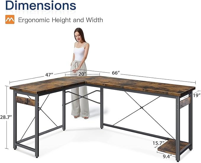 Coleshome 66" L Shaped Larger Gaming Desk, Corner Computer Desk, Sturdy Home - Image 3