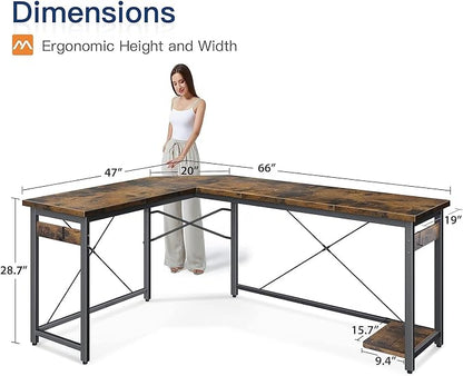 Coleshome 66" L Shaped Larger Gaming Desk, Corner Computer Desk, Sturdy Home - Image 3