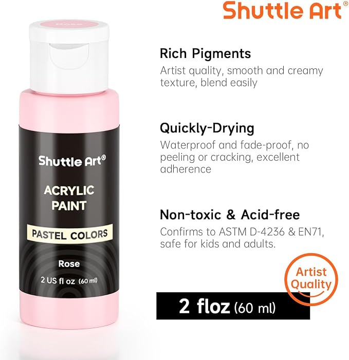 Shuttle Art 40 Pack Pastel Acrylic Paint Set, 30 Colors, 60ml/2oz Bottles - Image 3