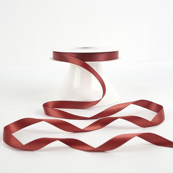 HUIHUANG Rust Satin Ribbon 1/2 inch X 50 Yards Continuous Rust Red Double-Faced - Image 6