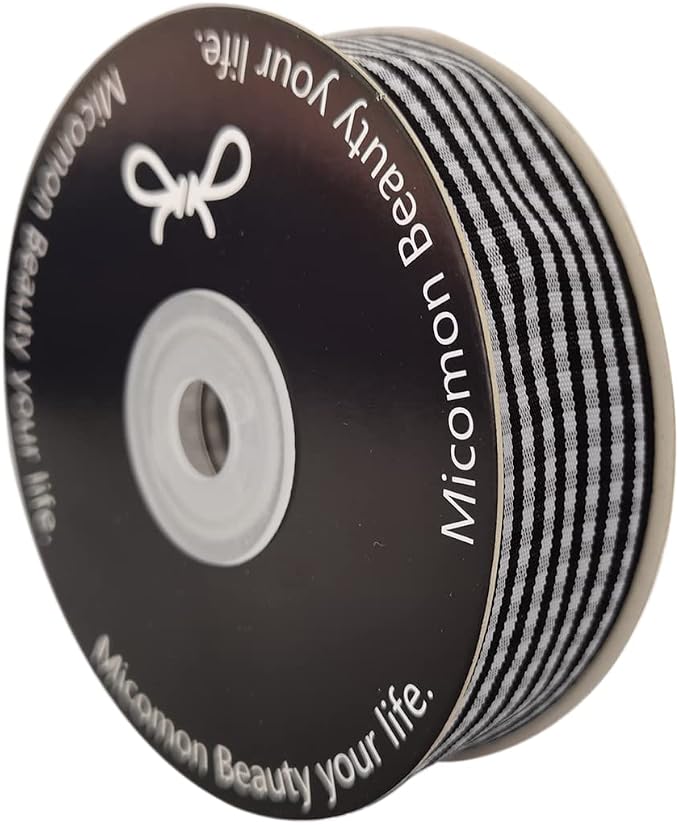 1 Inch Black and White Woven Edge Gingham Ribbon 25 Yards Each Roll 100% - Image 2