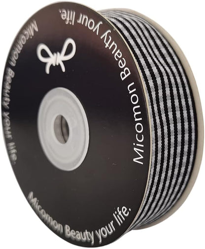 1 Inch Black and White Woven Edge Gingham Ribbon 25 Yards Each Roll 100% - Image 2