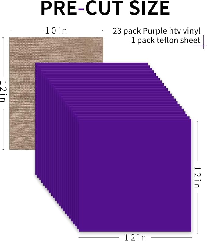HTVRONT HTV Heat Transfer Vinyl Bundle: 24 Pack 12"x12" Purple Iron on Vinyl - Image 6