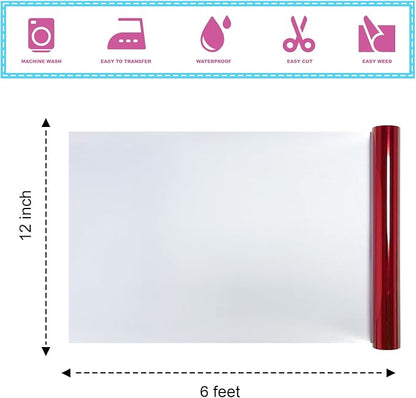 Metallic Red Foil Heat Transfer Vinyl 12Inch*6FT Bundle Chrome HTV Pack in - Image 2