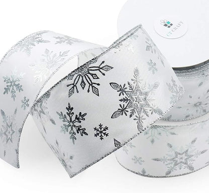 CT CRAFT LLC Satin with Silver Snowflake Wired Ribbon 2.5 Inch x 10 Yards - Image 3
