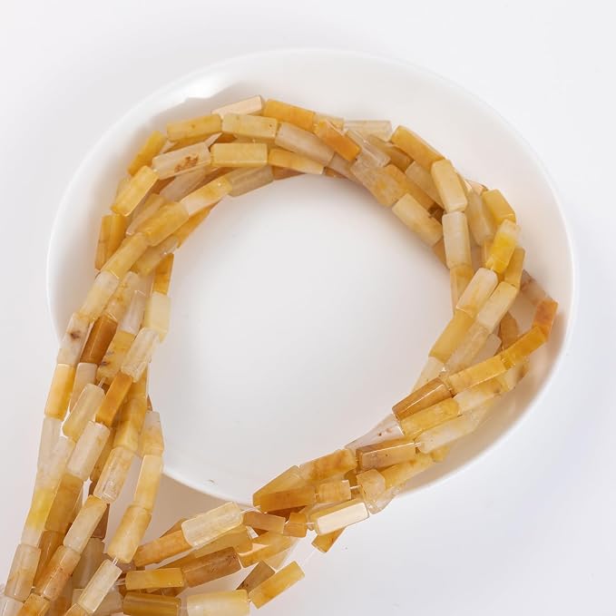 Natural Yellow Jade Rectangle Tube Beads 4x13mm 38cm/str Loose Semi Gemstone - Image 7