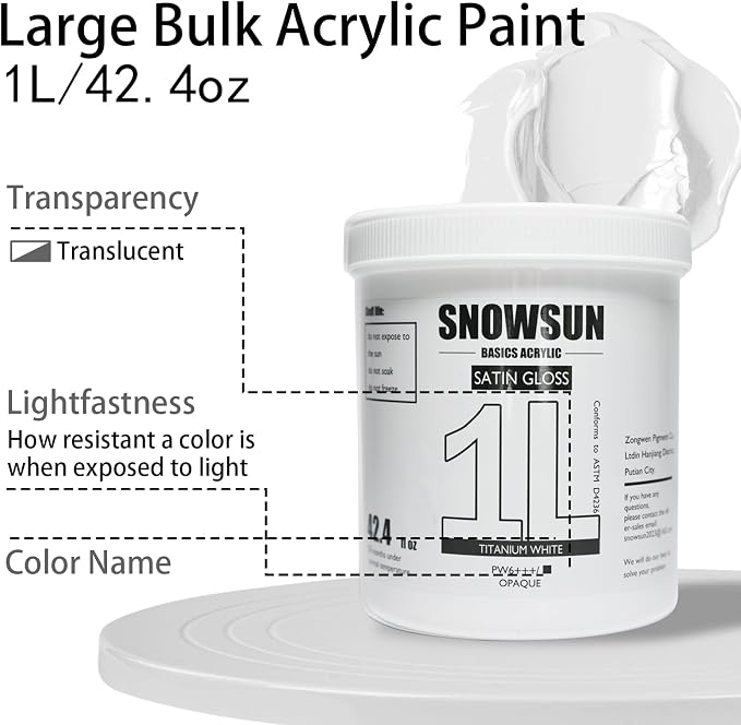 SNOWSUN Titanium White Acrylic Paint, 2 Pack 1 L /42.4 oz Large Bulk Acrylic - Image 3