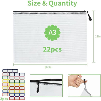 Vuzvuv 22Pcs A3 Size-16.9"x 12" Large Mesh Zipper Pouch - Image 2