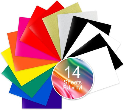 PU Heat Transfer Vinyl Bundle, 14 Assorted Color Sheets 12"x10" – Soft & by Unknown