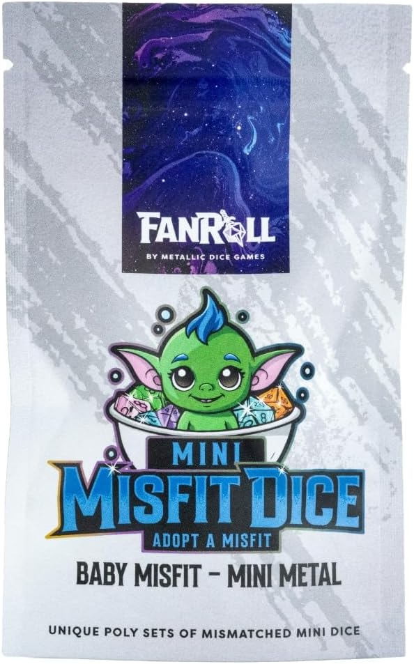 FanRoll Mystery Misfit Baby Metal: Bag of 7 Assorted Mini Polyhedral Metal Dice by Unknown