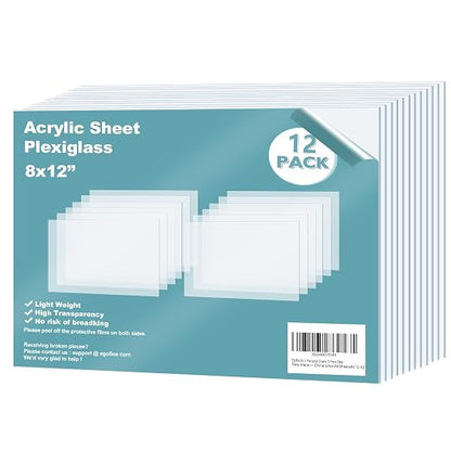 Egofine Plexiglass Sheets Acrylic Sheets 12 Pack of 8x12’’ 0.04 Thick Clear by Egofine